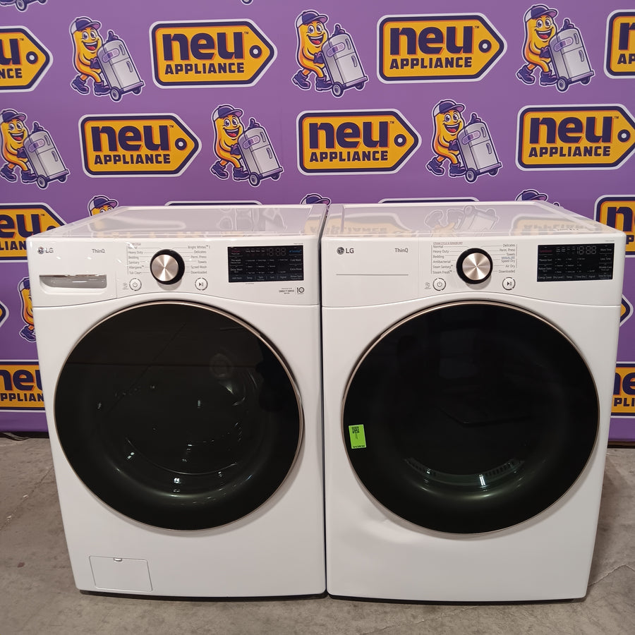 LG 4.5 cu. ft. Front Load Washer with Steam and Built-In Intelligence in White WM4000HWA - Scratch & Dent (Minor) and LG 7.4 cu. ft. Front Load Electric Dryer with TurboSteam and Sensor Dry Technology in White DLEX4000W - Scratch & Dent (Major)