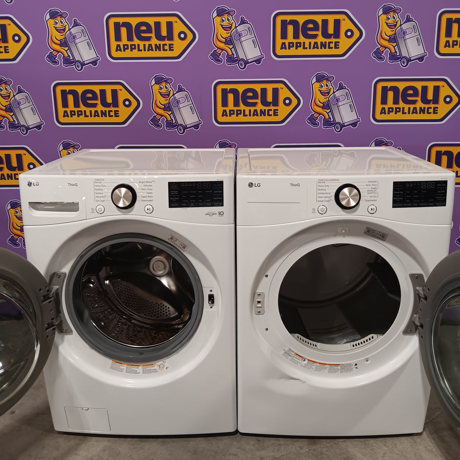 LG 4.5 cu. ft. Front Load Washer with Steam and Built-In Intelligence in White WM4000HWA - Scratch & Dent (Minor) and LG 7.4 cu. ft. Front Load Electric Dryer with TurboSteam and Sensor Dry Technology in White DLEX4000W - Scratch & Dent (Major)