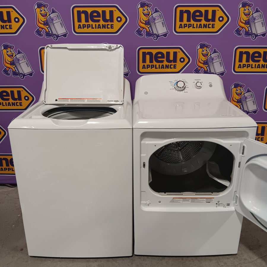 GE® 3.8 cu. ft. Capacity Washer with Stainless Steel Basket in White GTW330ASKWW - Certified Refurbished and GE® 7.2 cu. ft. Capacity Aluminized Alloy Drum Electric Dryer GTD33EASKWW - Certified Refurbished