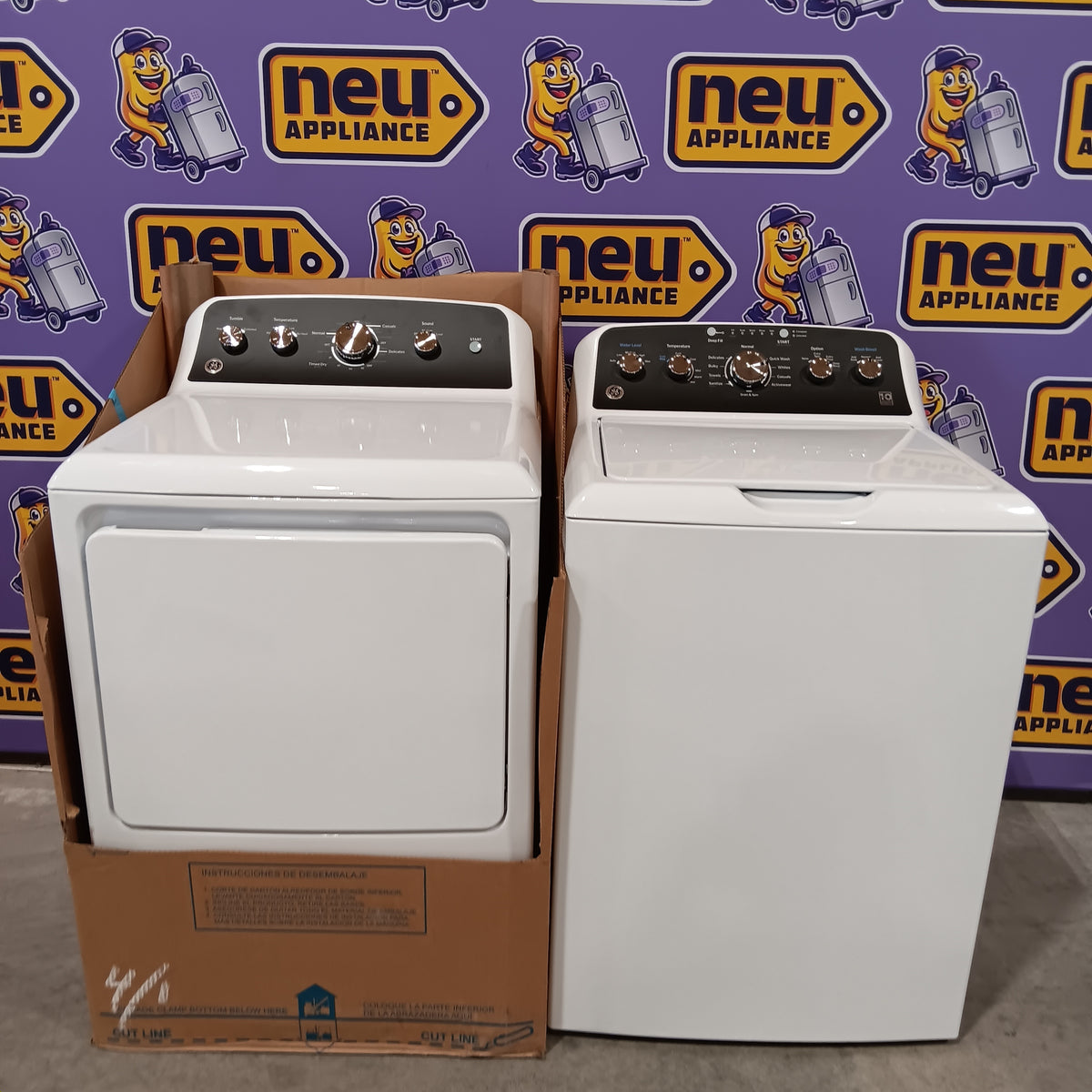 GE® 4.5 cu. ft. Capacity Washer with Stainless Steel Basket GTD48EASWWB - Certified Refurbished and GE 7.2 cu. ft. Capacity Electric Dryer with Up To 120 ft. Venting and Extended Tumble - GTD48GASWWB - New in Box