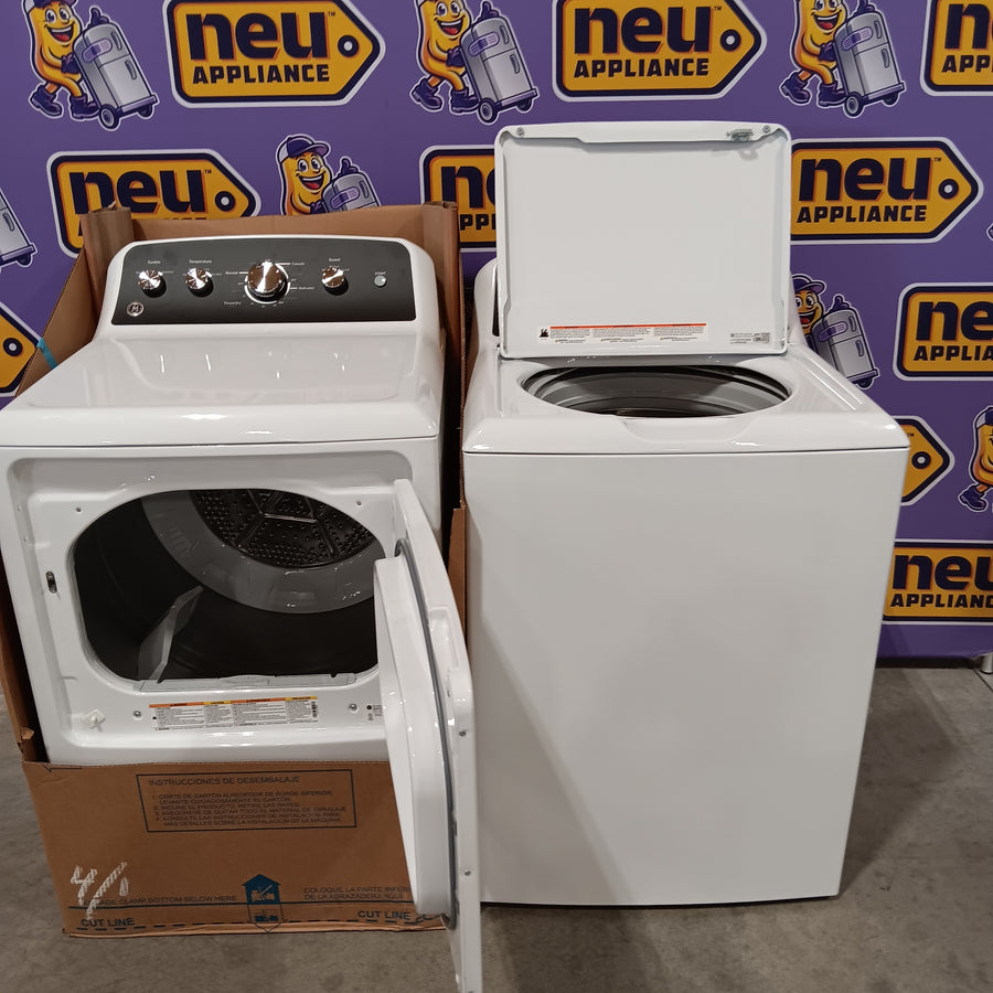 GE® 4.5 cu. ft. Capacity Washer with Stainless Steel Basket GTD48EASWWB - Certified Refurbished and GE 7.2 cu. ft. Capacity Electric Dryer with Up To 120 ft. Venting and Extended Tumble - GTD48GASWWB - New in Box