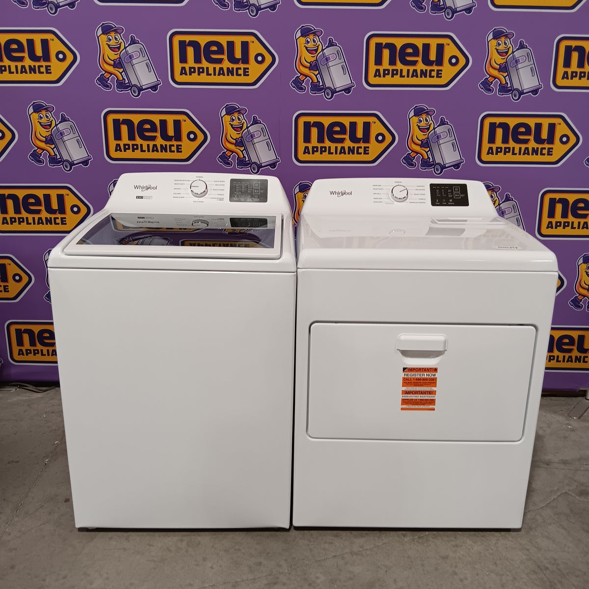 Whirlpool 4.2-4.3 Cu. Ft. Top Load Washer with 2-in-1 Removable Agitator and Soft Close Glass Lid WTW4307SW - Scratch & Dent (Minor) and Whirlpool 7.0 cu. ft. Electric Dryer with Adaptive Dry and Wrinkle Shield™ Option WED4307SW - Open Box