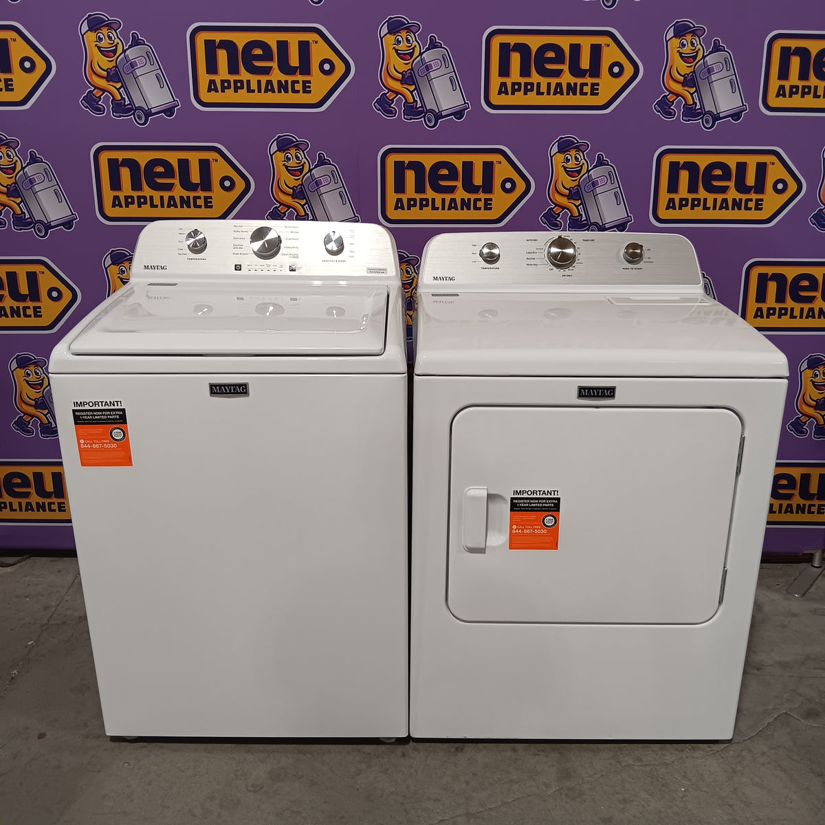 Maytag 4.2 Cu. Ft. Capacity Top Load Washer in White MTW4205SW - Open Box and MayTag 7.0 cu. ft. Top Load Electric Wrinkle Prevent Dryer MED4500MW - Scratch & Dent (Minor)