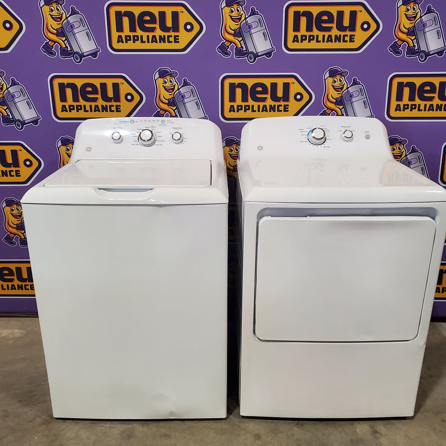 GE® 4.2 cu. ft. Capacity Washer with Stainless Steel Basket GTW335ASNWW - Certified Refurbished and GE 6.2 cu. ft. Capacity Electric Dryer with Up To 120 ft. Venting and Shallow Depth GTD33EASKWW - Certified Refurbished