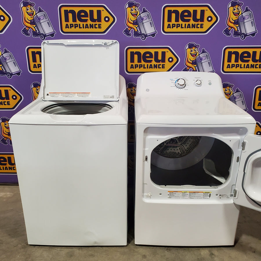 GE® 4.2 cu. ft. Capacity Washer with Stainless Steel Basket GTW335ASNWW - Certified Refurbished and GE 6.2 cu. ft. Capacity Electric Dryer with Up To 120 ft. Venting and Shallow Depth GTD33EASKWW - Certified Refurbished