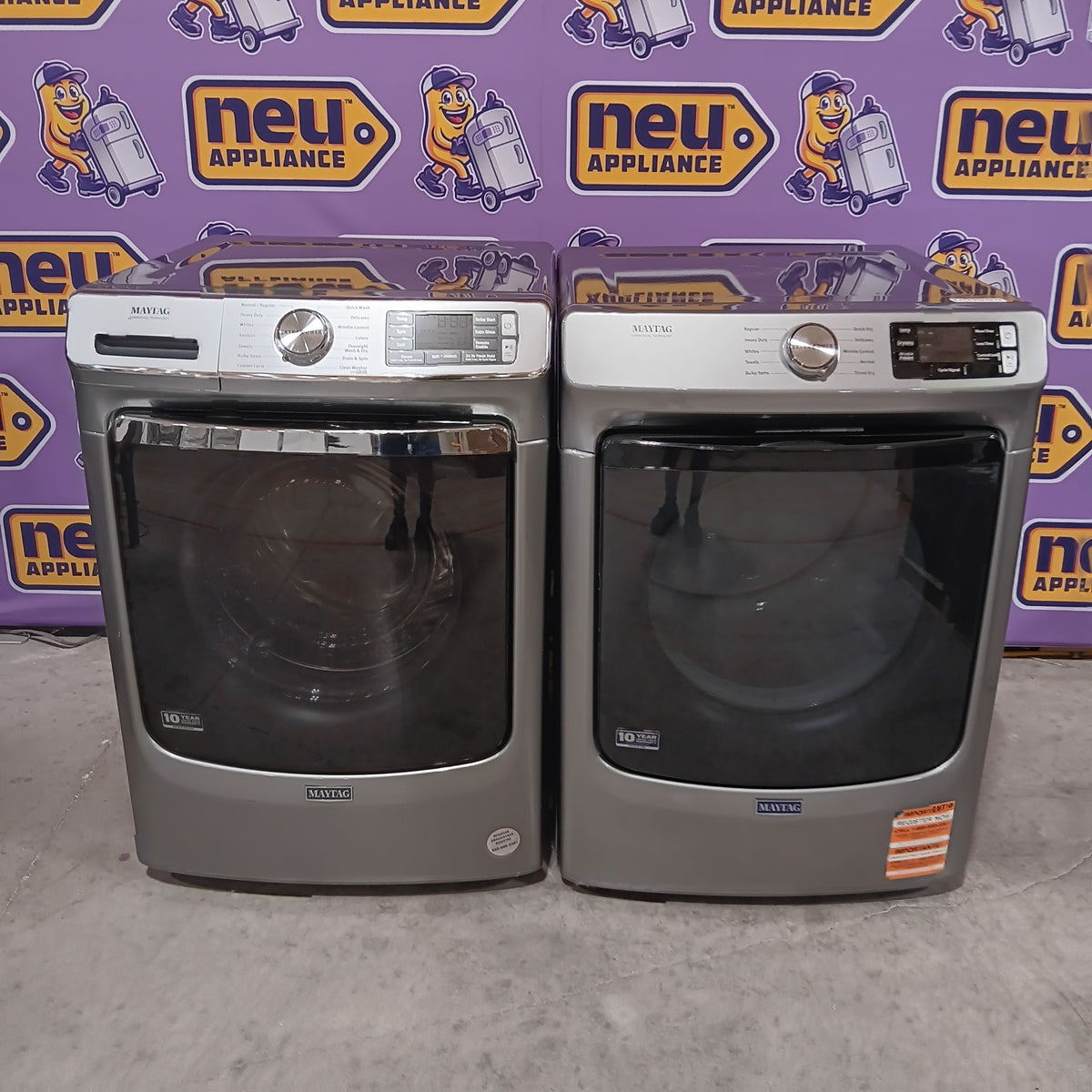 Maytag 5.0 cu. ft. Smart Front Load Washer with Extra Power and 24-Hr Fresh Hold® Option MHW8630HC - Scratch & Dent (Minor) and Maytag 7.3-cu ft Stackable Vented Electric Dryer Energy Star Certified MED5630HC - Scratch & Dent (Minor)