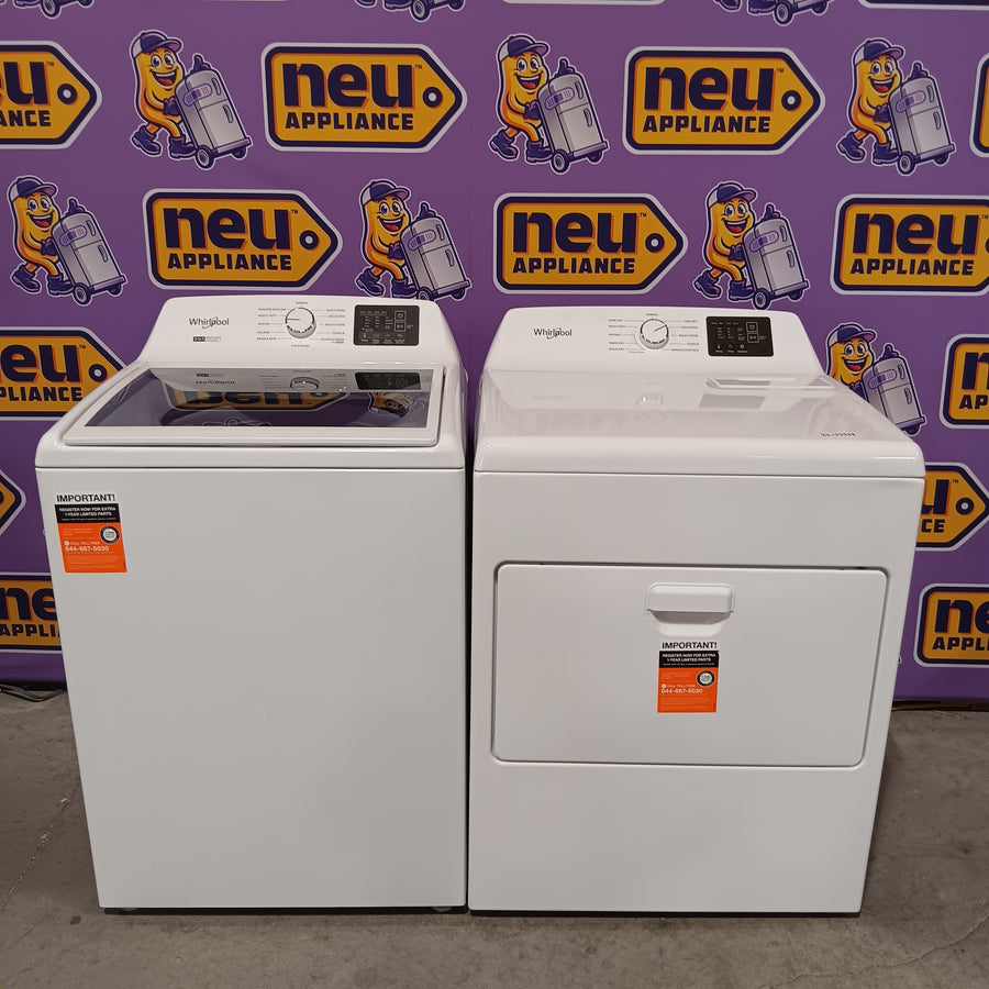 Whirlpool 4.2-4.3 Cu. Ft. Top Load Washer with 2-in-1 Removable Agitator and Soft Close Glass Lid WTW4307SW - Open Box and Whirlpool 7.0 cu. ft. Electric Dryer with Adaptive Dry and Wrinkle Shield™ Option WED4307SW - Open Box