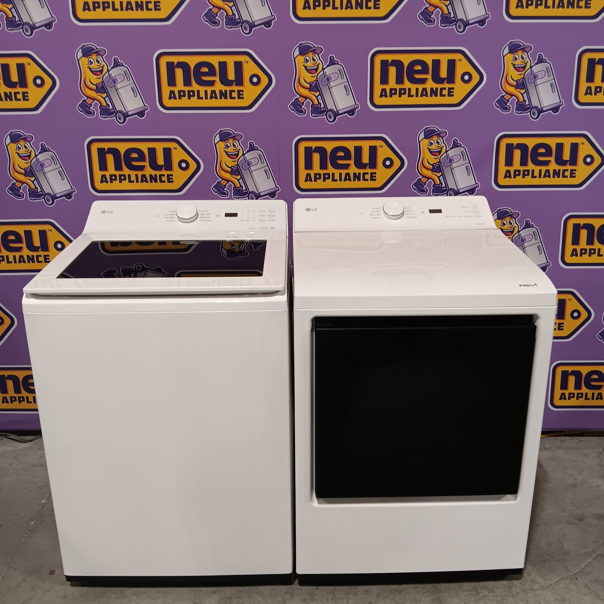 LG 5.0 cu.ft. SMART Top Load Washer in Alpine White with TurboWash WT8200CW - Scratch & Dent (Minor) and LG 7.3 cu. ft. Ultra Large Capacity Rear Control Electric Dryer with AI Sensing and ThinQ® Smart Features DLE8200W - Scratch & Dent (Moderate)