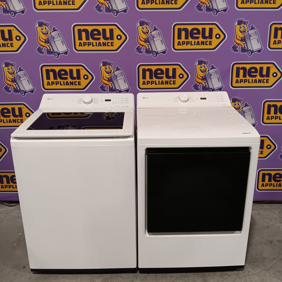 LG 5.0 cu.ft. SMART Top Load Washer in Alpine White with TurboWash WT8200CW - Scratch & Dent (Minor) and LG 7.3 cu. ft. Ultra Large Capacity Rear Control Electric Dryer with AI Sensing and ThinQ® Smart Features DLE8200W - Scratch & Dent (Moderate)