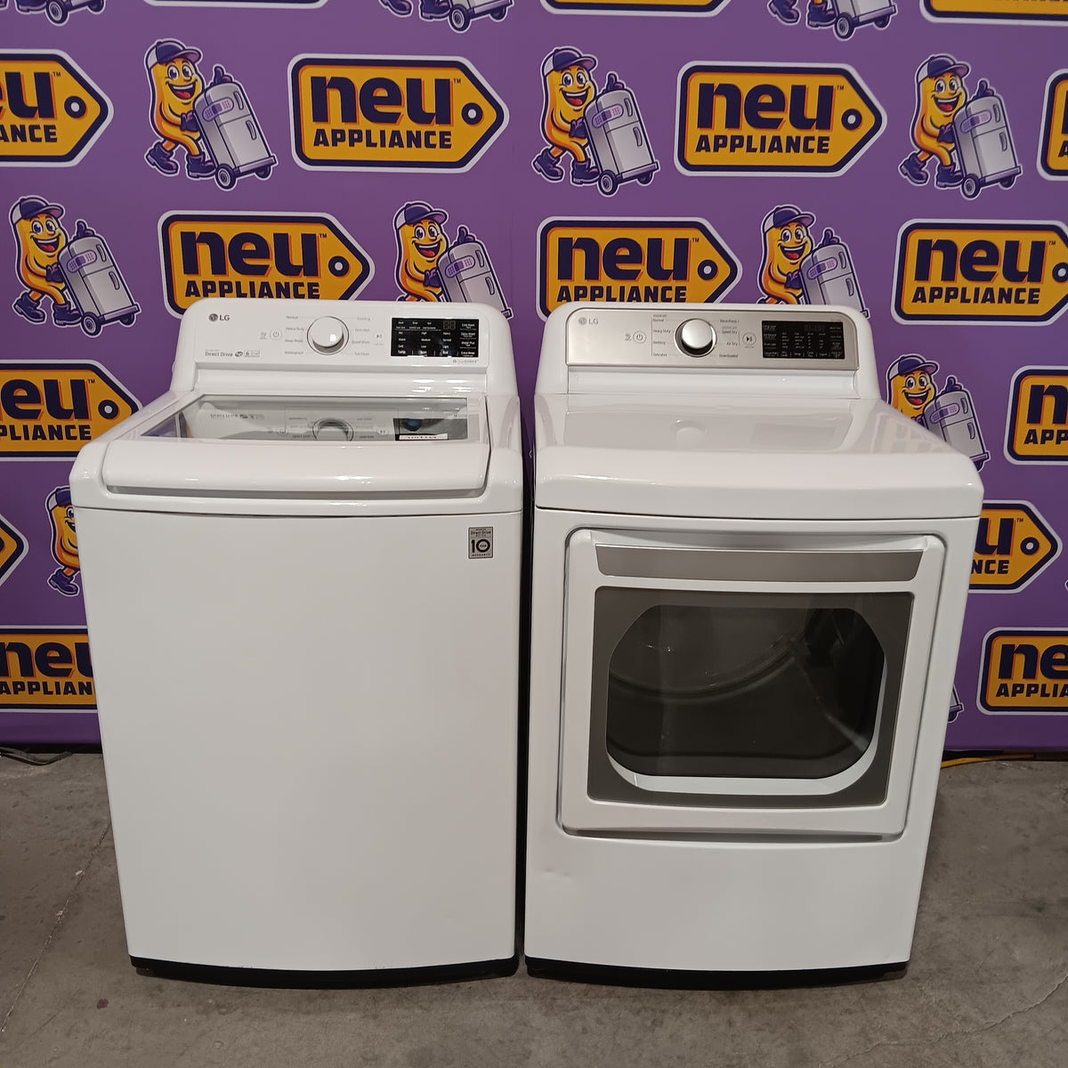 LG 4.5-cu ft High Efficiency Impeller Top-Load Washer ENERGY STAR in White WT7060CW - Certified Refurbished and LG 7.3 cu. ft. Ultra Large Capacity Smart wi-fi Enabled Rear Control Gas Dryer with EasyLoad™ Door DLG7401WE - Certified Refurbished