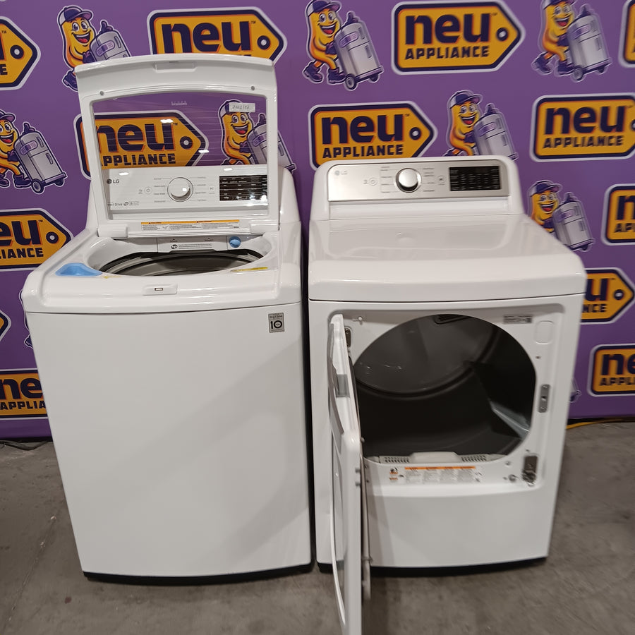 LG 4.5-cu ft High Efficiency Impeller Top-Load Washer ENERGY STAR in White WT7060CW - Certified Refurbished and LG 7.3 cu. ft. Ultra Large Capacity Smart wi-fi Enabled Rear Control Gas Dryer with EasyLoad™ Door DLG7401WE - Certified Refurbished