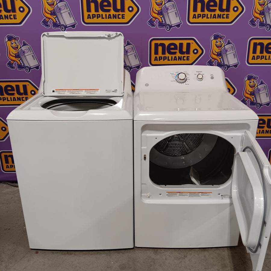 GE® 3.8 cu. ft. Capacity Washer with Stainless Steel Basket in White GTW330ASKWW - Certified Refurbished and GE® 7.2 cu. ft. Capacity Aluminized Alloy Drum Electric Dryer GTD33EASKWW - Certified Refurbished