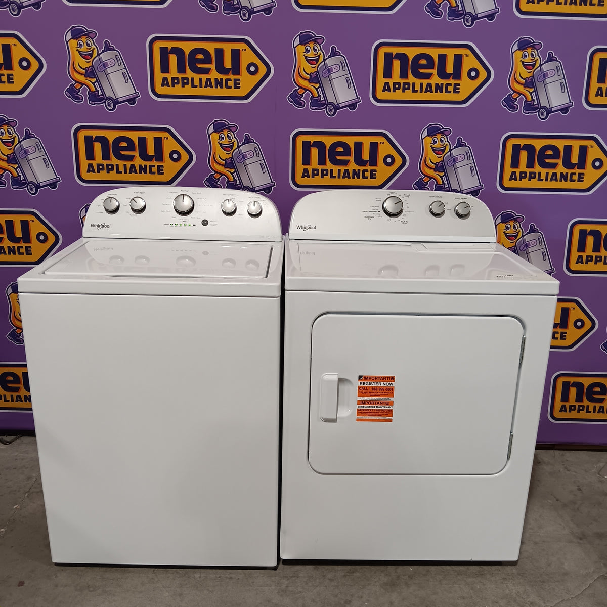 Whirlpool Top Load 3.5 Cu. Ft. Washer with Deep Water Wash Option WTW4816FW - Open Box and Whirlpool Vented 7.0 Cu. Ft. Electric Dryer WED4815EW - Scratch & Dent (Minor)