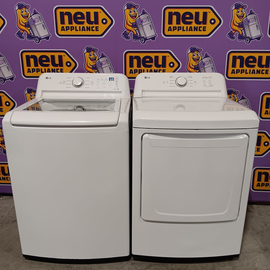 LG 4.3 cu. ft. Ultra Large Capacity Top Load Washer with 4-Way™ Agitator WT7005CW - Scratch & Dent (Minor) and LG 7.3 Cu. Ft. Electric Rear Control Ultra Large Capacity Dryer with Sensor Dry DLE6100W - Open Box