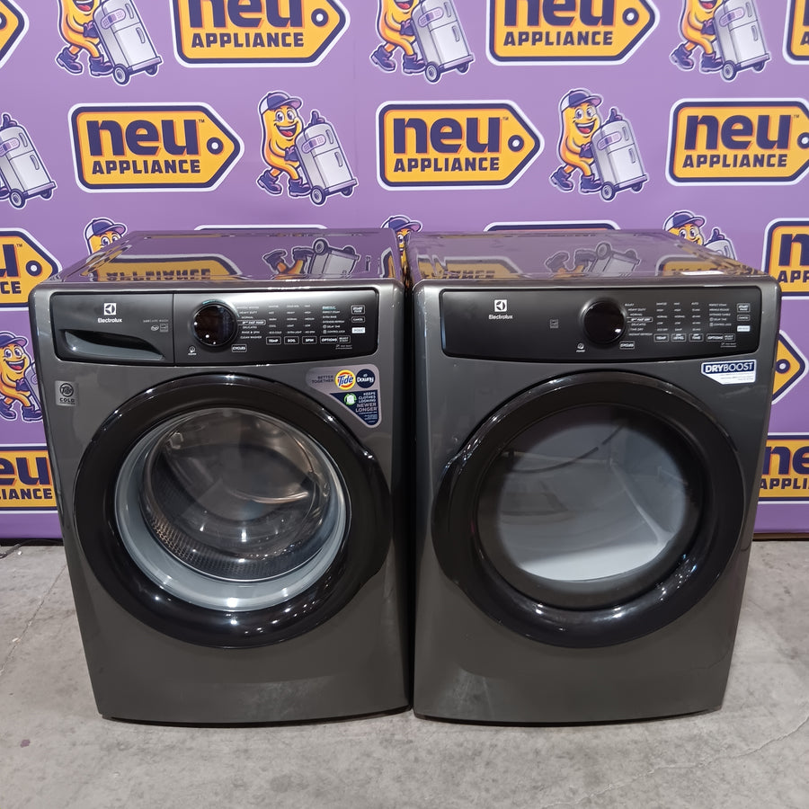 Electrolux 400 Series Front Load Washer - 4.5 Cu. Ft. ELFW7437AT - Open Box and Electrolux 8-cu ft Stackable Vented Electric Dryer with Steam Cycle in Titanium ELFE7437AT - Scratch & Dent (Minor)