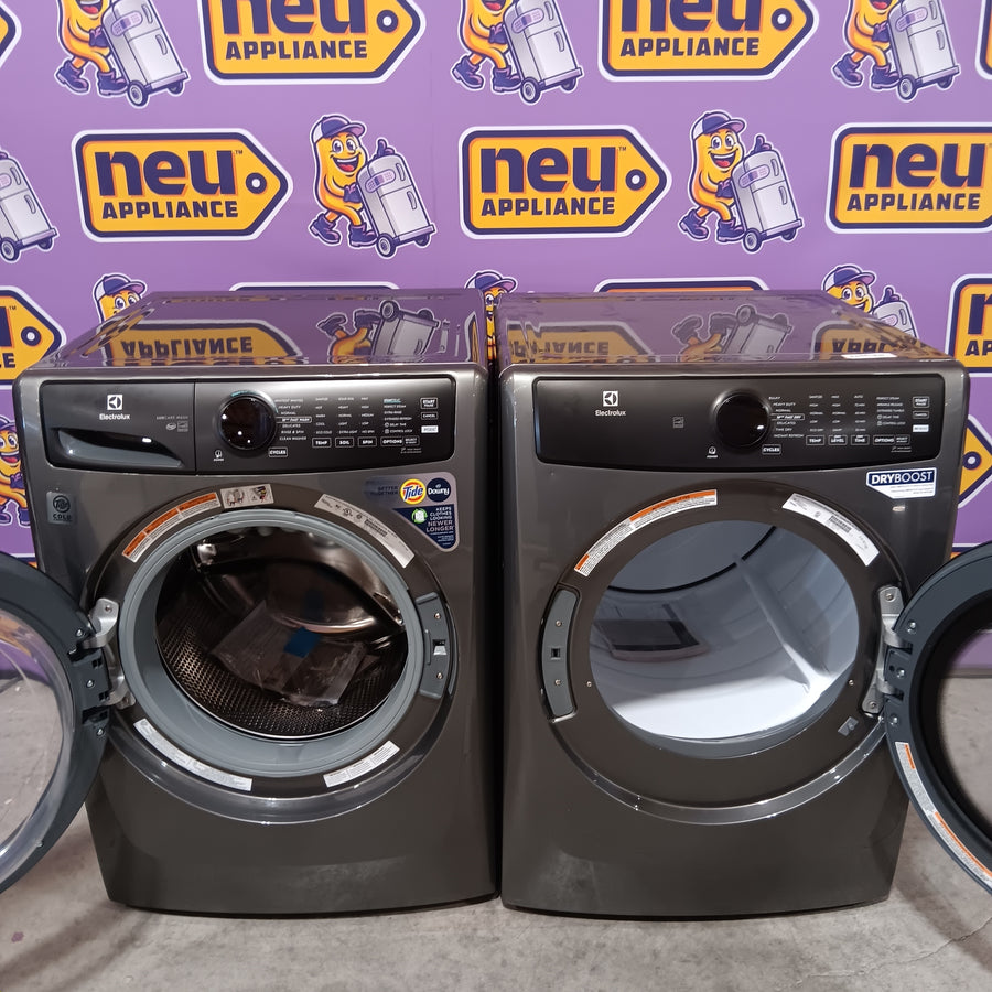 Electrolux 400 Series Front Load Washer - 4.5 Cu. Ft. ELFW7437AT - Open Box and Electrolux 8-cu ft Stackable Vented Electric Dryer with Steam Cycle in Titanium ELFE7437AT - Scratch & Dent (Minor)
