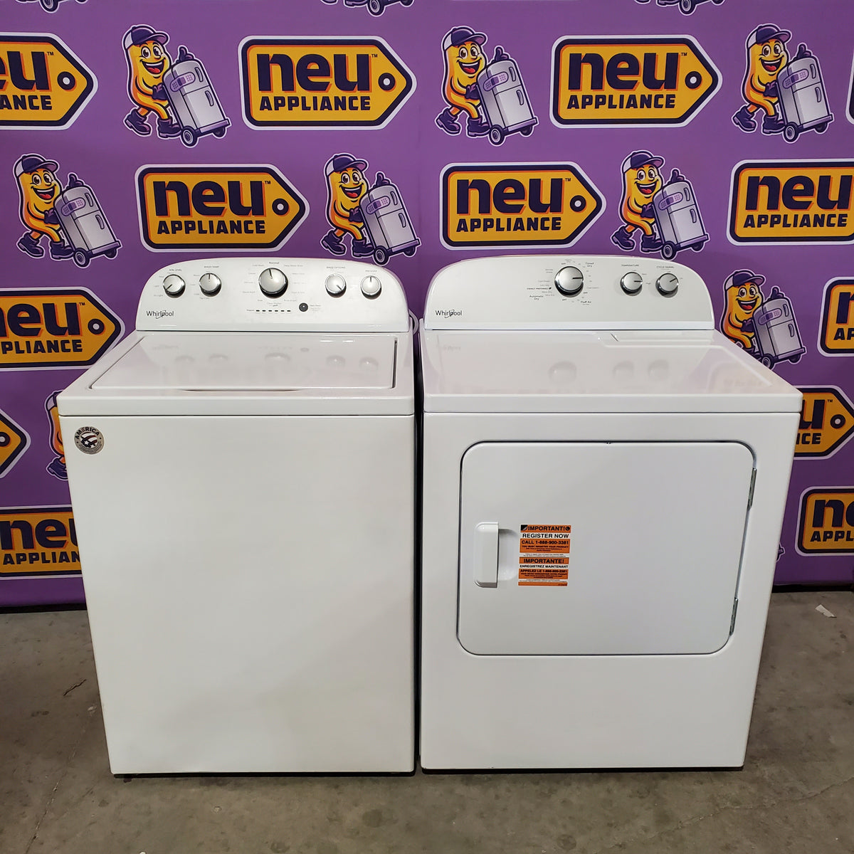Whirlpool 4.3-cu ft  High Efficiency Impeller Medium Top-Load Washer in White WTW5000DW - Open Box and Whirlpool White Electric Extra Large 7.0 Cu. Ft. Dryer with Wrinkle Shield WED4815EW - Scratch & Dent (Minor)
