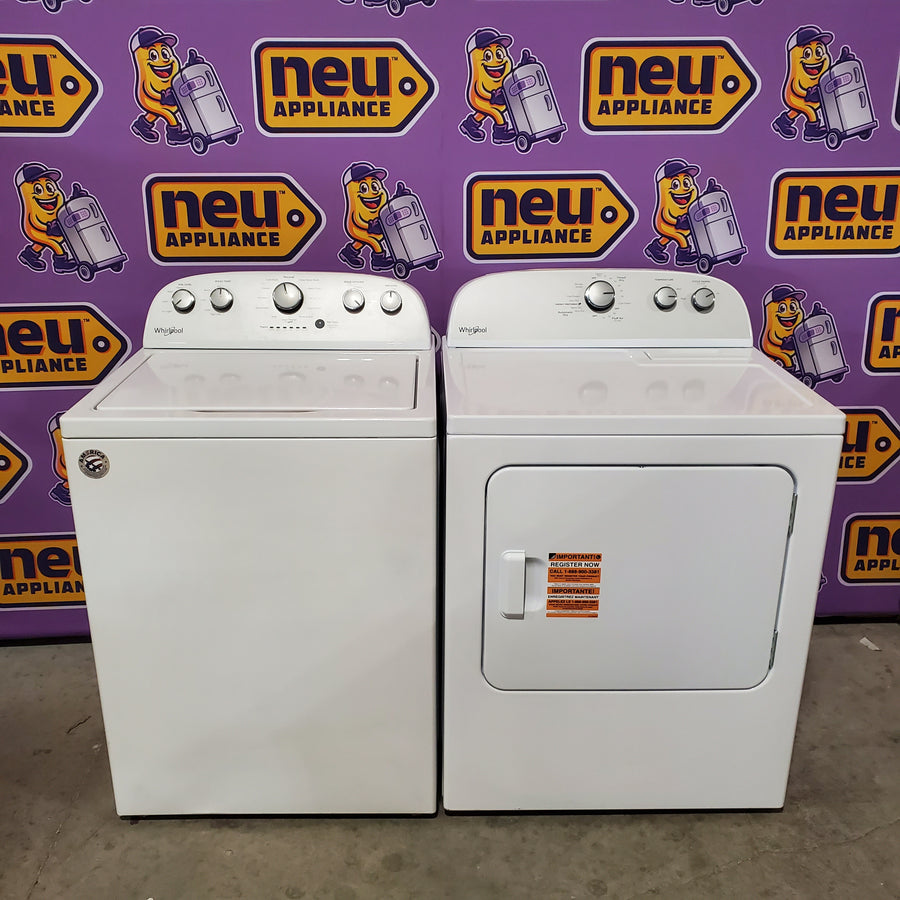 Whirlpool 4.3-cu ft  High Efficiency Impeller Medium Top-Load Washer in White WTW5000DW - Open Box and Whirlpool White Electric Extra Large 7.0 Cu. Ft. Dryer with Wrinkle Shield WED4815EW - Scratch & Dent (Minor)