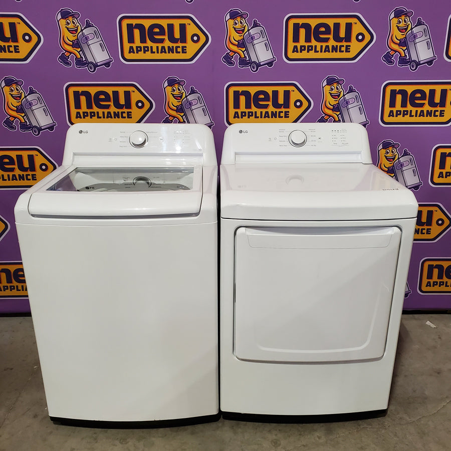 LG Top Load 4.1 Cu. Ft. Washer with TurboDrum Technology in White WT6105CW - Certified Refurbished and LG 7.3 Cu. Ft.  Electric Rear Control Ultra Large Capacity Dryer in White with Sensor Dry DLE6100W - Scratch & Dent (Minor)