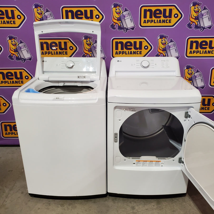 LG Top Load 4.1 Cu. Ft. Washer with TurboDrum Technology in White WT6105CW - Certified Refurbished and LG 7.3 Cu. Ft.  Electric Rear Control Ultra Large Capacity Dryer in White with Sensor Dry DLE6100W - Scratch & Dent (Minor)