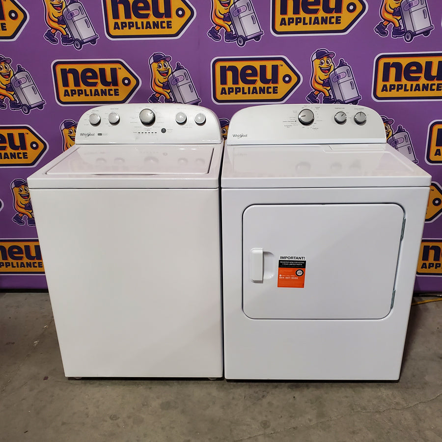 Whirlpool 3.8–3.9 Cu. Ft.  Top Load Washer with 2 in 1 Removable Agitator and Soil Level Selection WTW4957PW - Certified Refurbished and Whirlpool 7-cu ft Vented Electric Dryer WGD4815EW - Open Box