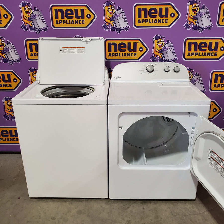 Whirlpool 3.8–3.9 Cu. Ft.  Top Load Washer with 2 in 1 Removable Agitator and Soil Level Selection WTW4957PW - Certified Refurbished and Whirlpool 7-cu ft Vented Electric Dryer WGD4815EW - Open Box