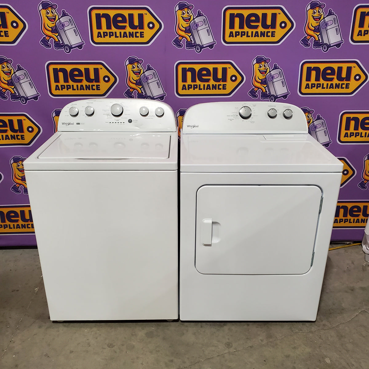 Whirlpool 3.8–3.9 Cu. Ft.  Top Load Washer with 2 in 1 Removable Agitator and Soil Level Selection WTW4957PW - Certified Refurbished and Whirlpool 7-cu ft Vented Electric Dryer WGD4815EW - Open Box (Copy)