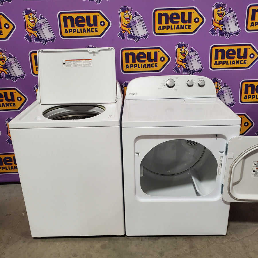 Whirlpool 3.8–3.9 Cu. Ft.  Top Load Washer with 2 in 1 Removable Agitator and Soil Level Selection WTW4957PW - Certified Refurbished and Whirlpool 7-cu ft Vented Electric Dryer WGD4815EW - Open Box (Copy)