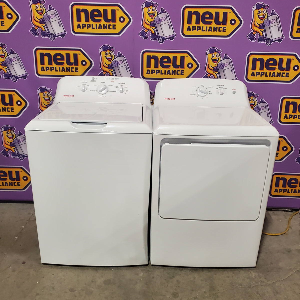 Hotpoint® 4.0 cu. ft. Capacity Washer with Cold Plus and Water Level Control HTW265ASWWW - Scratch & Dent (Moderate) and Hotpoint 6.2 cu. ft. Capacity Electric Dryer with Up To 120 ft. Venting and Shallow Depth HTX26EASWWW - Open Box