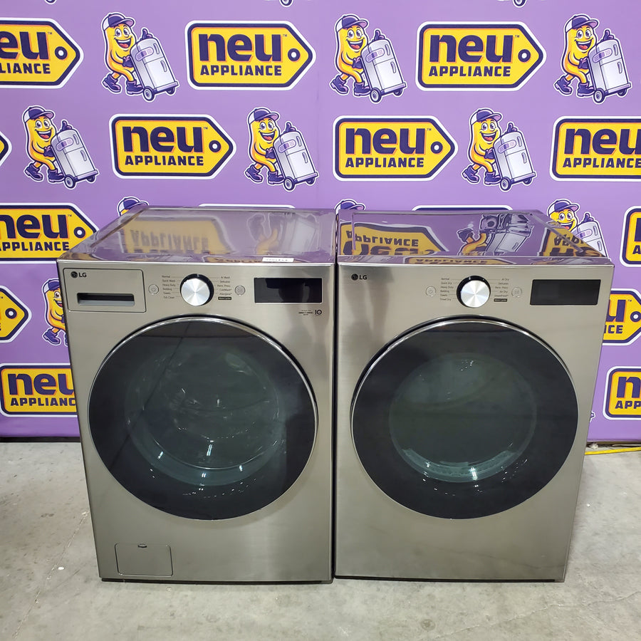 LG 5.0 cu. ft. Mega Capacity Smart Front Load Washer with TurboWash® 360° and AI Sensing WM5800HVA - Scratch & Dent (Minor) and LG 7.4-cu ft Stackable Vented Electric Dryer with Steam Cycle in Graphite Steel DLEX5800V - Scratch & Dent (Minor)