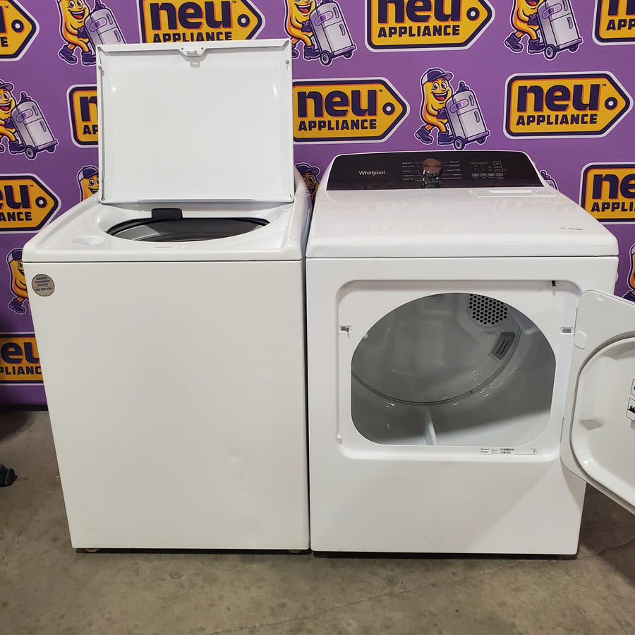 Whirlpool 4.5 Cu. Ft. Top Load Agitator Washer with Built-In Faucet WTW5015LW - Certified Refurbished and Whirlpool Top Load Style Electric Moisture Sensing 7.0 Cu. Ft. Dryer with Steam WED5050LW - Scratch & Dent (Minor)