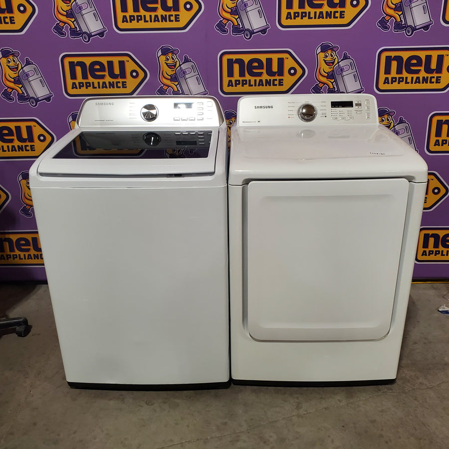Samsung 4.5-cu ft High Efficiency Impeller Medium Top-Load Washer in White WA45T3400AW - Certified Refurbished and Samsung 7.2-cu ft Electric Dryer in White DV400EWHDWR - Certified Refurbished