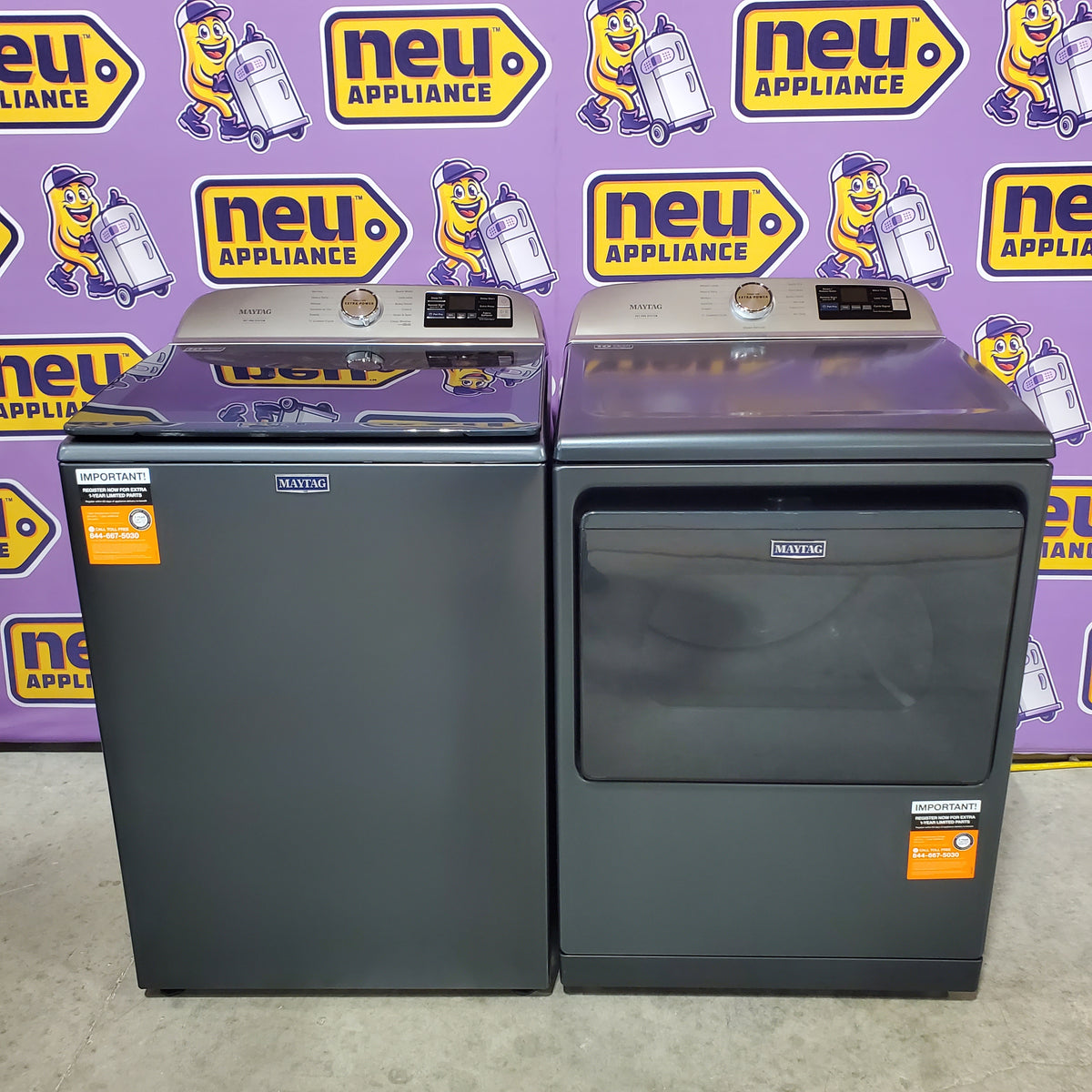 Maytag 5.3 Cu. Ft. Pet Pro Top Load Impeller Washer with Extra Power MTW7200RF - Open Box and Maytag 7.4 Cu. Ft. Pet Pro Top Load Electric Dryer with Sanitize Cycle MED7205RF - Open Box)
