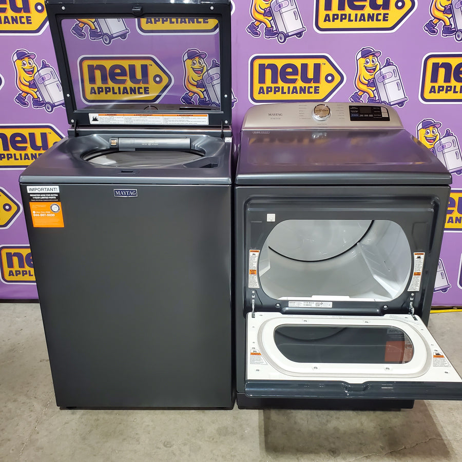 Maytag 5.3 Cu. Ft. Pet Pro Top Load Impeller Washer with Extra Power MTW7200RF - Open Box and Maytag 7.4 Cu. Ft. Pet Pro Top Load Electric Dryer with Sanitize Cycle MED7205RF - Open Box)