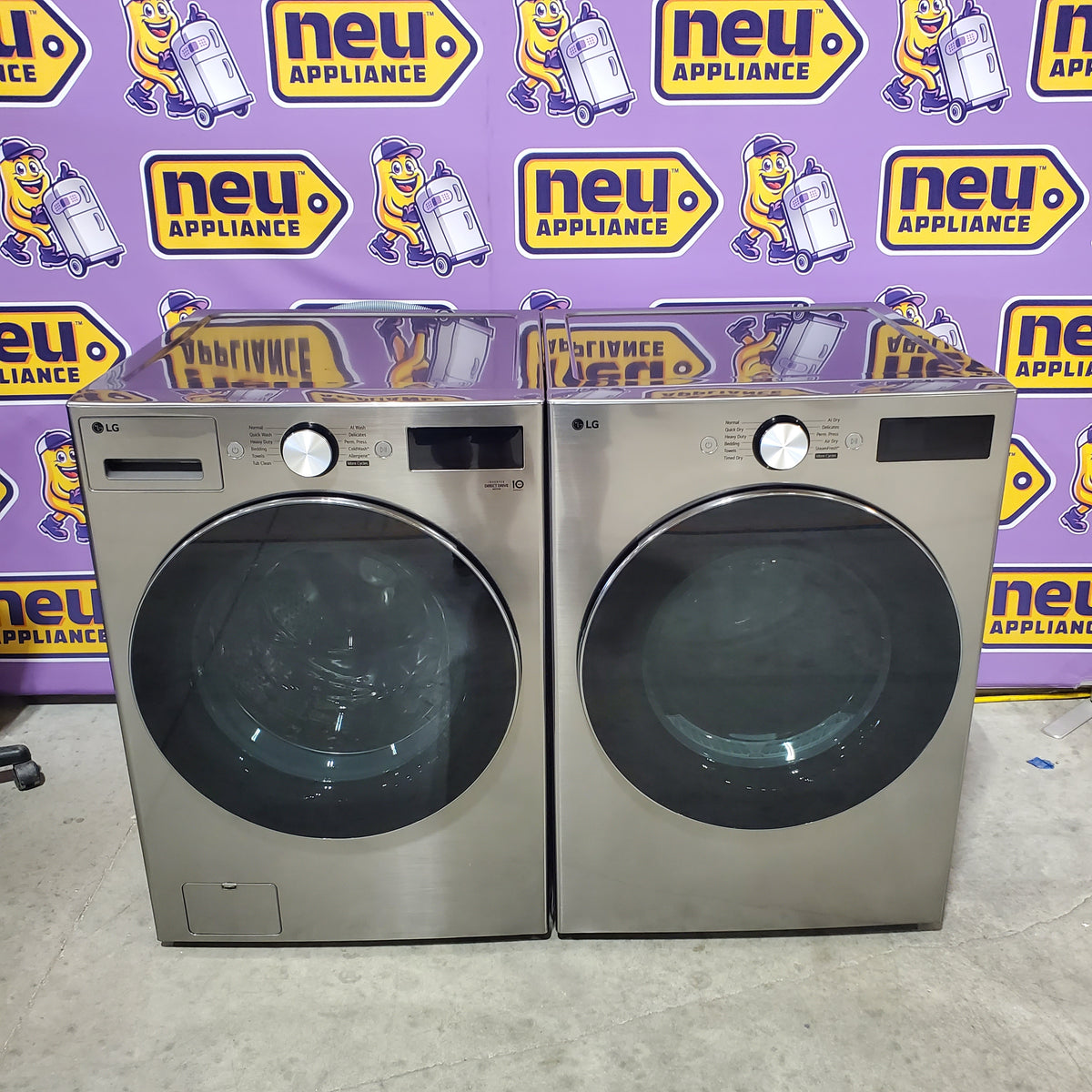 LG 5.0 cu. ft. Mega Capacity Smart Front Load Washer with TurboWash® 360° and AI Sensing WM5800HVA - Open Box and LG 7.4-cu ft Stackable Vented Electric Dryer with Steam Cycle in Graphite Steel DLEX5800V - Scratch & Dent (Moderate)