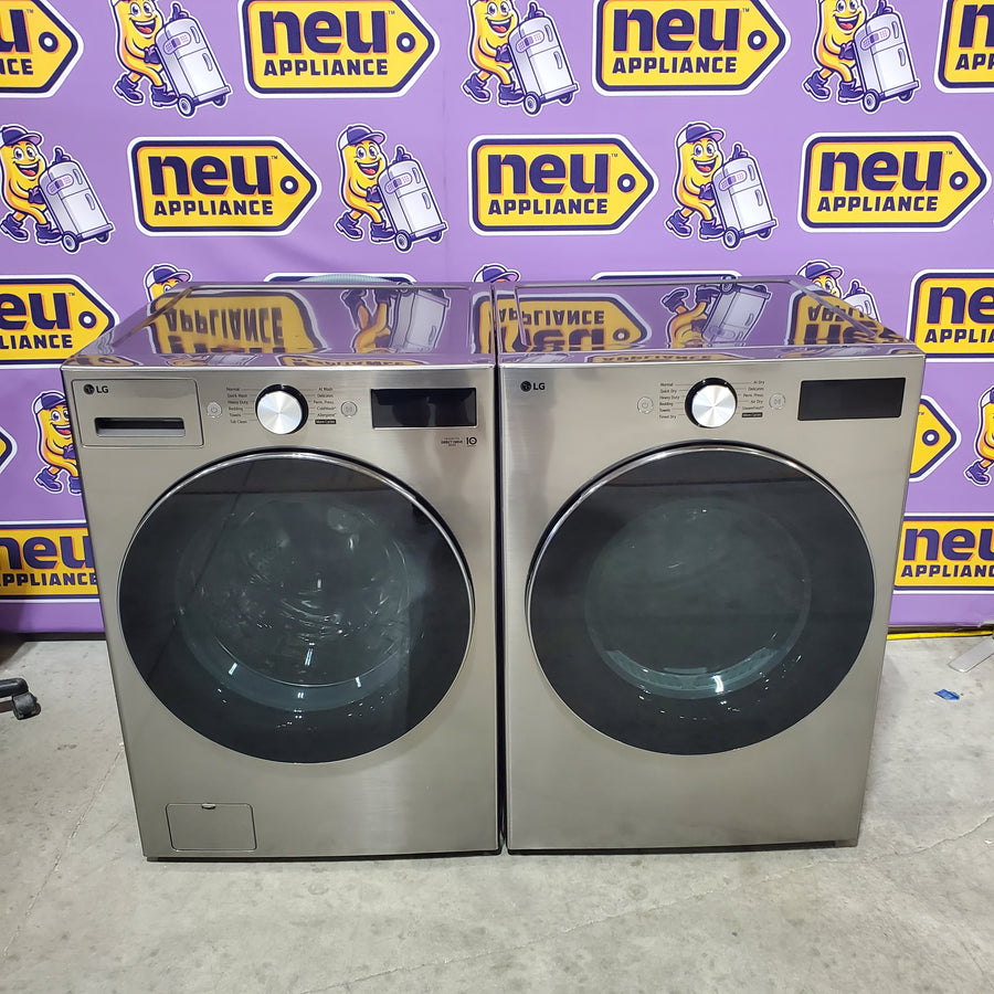 LG 5.0 cu. ft. Mega Capacity Smart Front Load Washer with TurboWash® 360° and AI Sensing WM5800HVA - Open Box and LG 7.4-cu ft Stackable Vented Electric Dryer with Steam Cycle in Graphite Steel DLEX5800V - Scratch & Dent (Moderate)