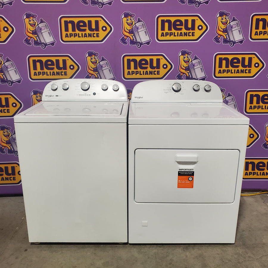 Whirlpool 3.8–3.9 Cu. Ft.  Top Load Washer with 2 in 1 Removable Agitator and Soil Level Selection WTW4957PW - Certified Refurbished and Whirlpool 7-cu ft Vented Electric Dryer WED4815EW - Scratch & Dent (Minor)