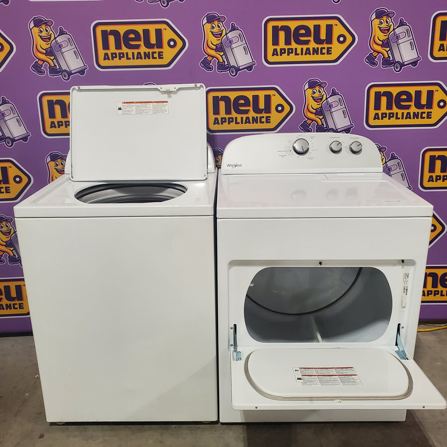 Whirlpool 3.8–3.9 Cu. Ft.  Top Load Washer with 2 in 1 Removable Agitator and Soil Level Selection WTW4957PW - Certified Refurbished and Whirlpool 7-cu ft Vented Electric Dryer WED4815EW - Scratch & Dent (Minor)