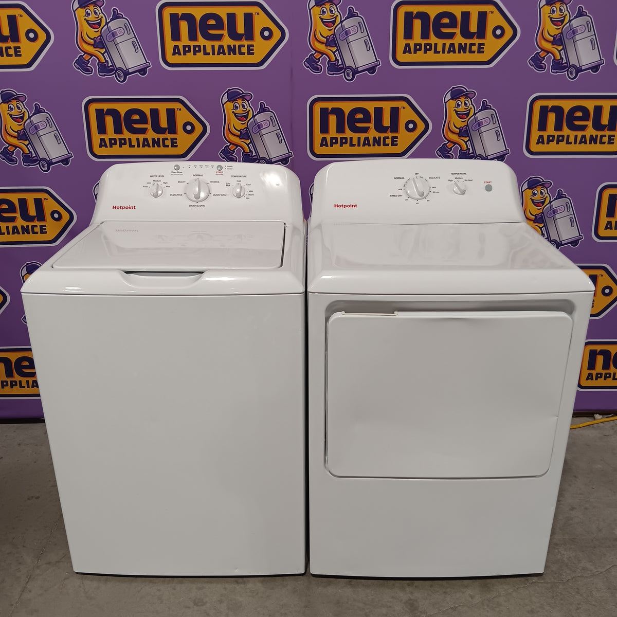 Hotpoint® 4.0 cu. ft. Capacity Washer with Cold Plus and Water Level Control HTW265ASWWW - Scratch & Dent (Moderate) and Hotpoint 6.2 cu. ft. Capacity Electric Dryer with Up To 120 ft. Venting and Shallow Depth HTX26EASWWW - Scratch & Dent (Moderate)