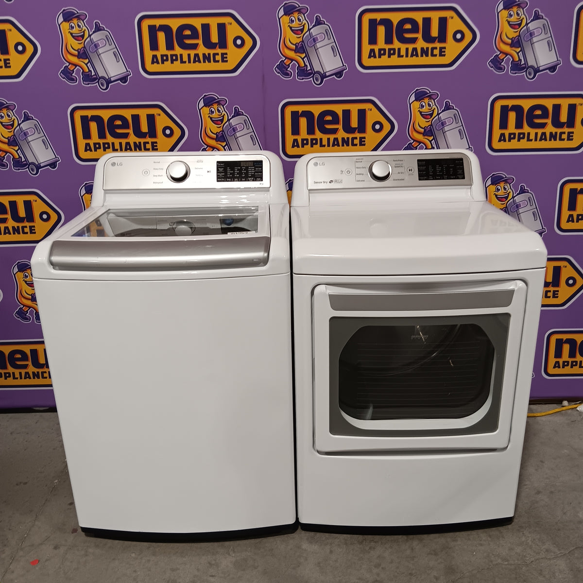 LG 5.5 cu. ft. Mega Capacity Smart Wi-Fi Enabled Top Load Washer with Impeller WT7400CW - Certified Refurbished and LG 7.3 cu. ft. Ultra Large Capacity Smart Wi-Fi Enabled Electric Dryer with Sensor Dry Technology DLE7300WE - Certified Refurbished