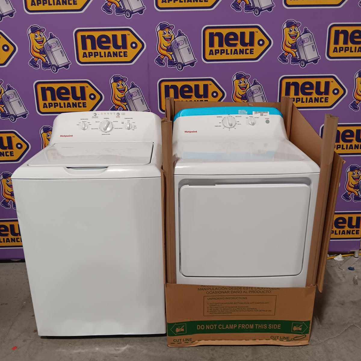 Hotpoint® 4.0 cu. ft. Capacity Washer with Cold Plus and Water Level Control HTW265ASWWW - Scratch & Dent (Major) and Hotpoint 6.2 cu. ft. Capacity Electric Dryer with Up To 120 ft. Venting and Shallow Depth HTX26EASWWW - Scratch & Dent (Open Box)