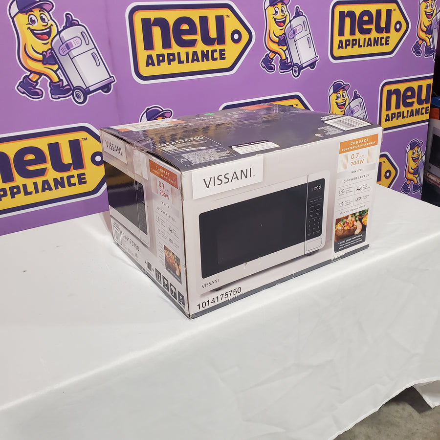 Vissani 0.7 cu. ft. Electric 700-W Countertop Microwave in White with Turntable, 6-Heating Functions, and 2-Step Lock System B20PX78 - Open Box