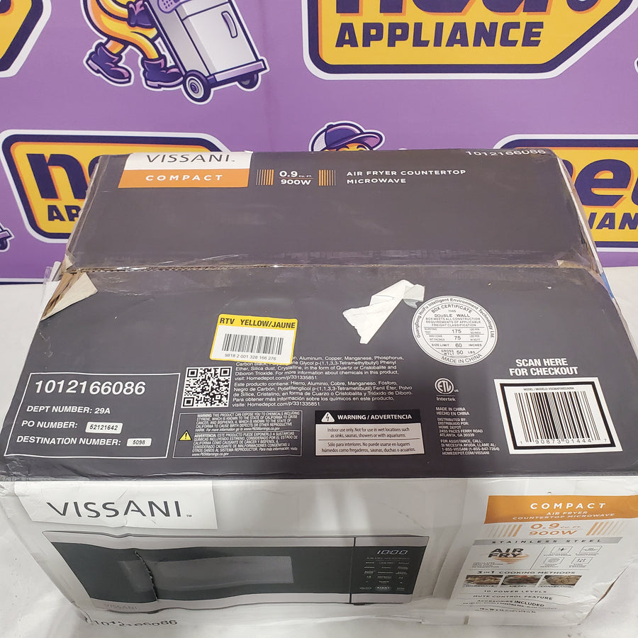 Vissani 19 in. 0.9 cu. ft. 900-Watt Countertop Microwave Oven in Stainless Steel with Convection and Air Fry VSCMAF09S2A09A - Open Box