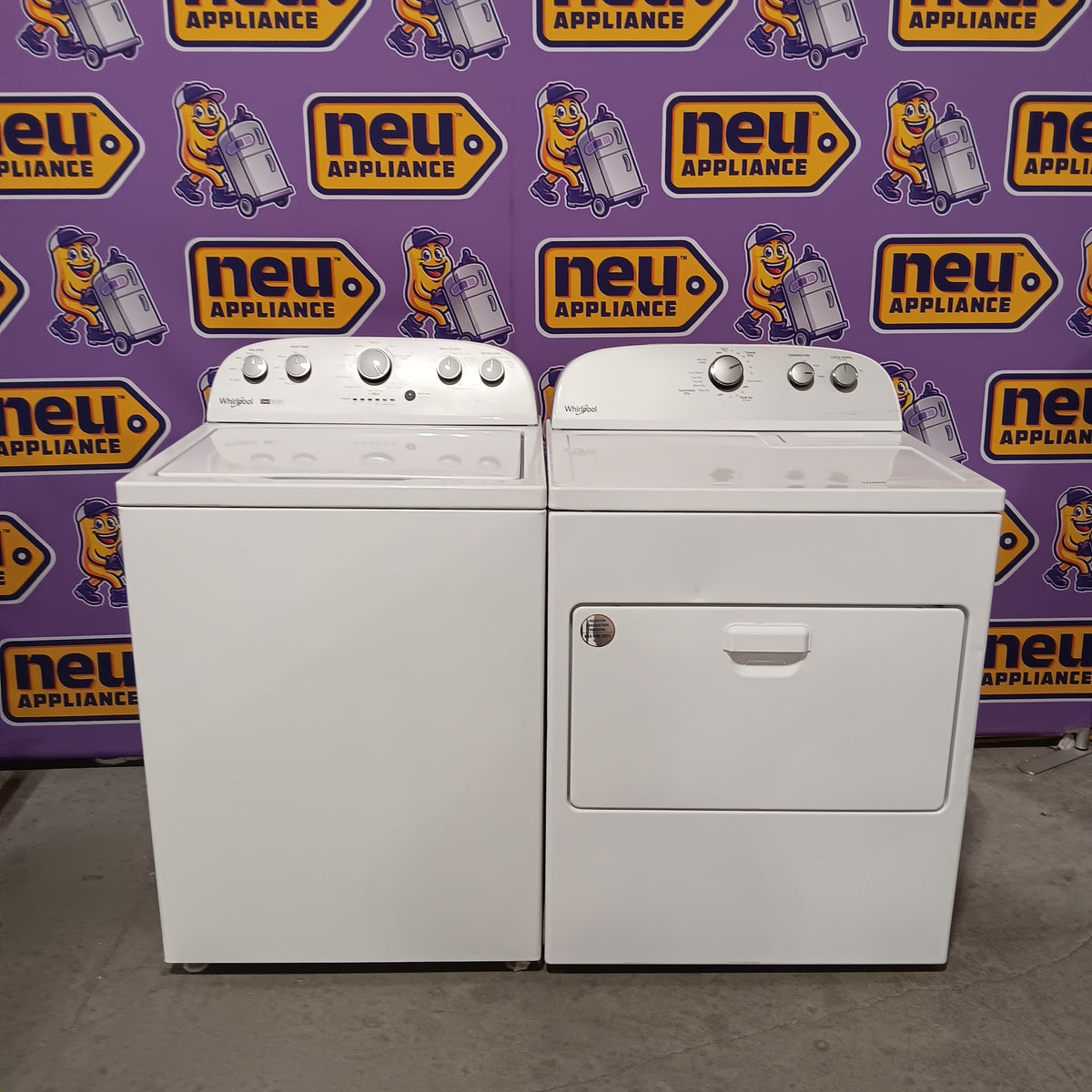 Whirlpool 3.8–3.9 Cu. Ft. Top Load Washer with 2 in 1 Removable Agitator and Soil Level Selection WTW4957PW - Certified Refurbished and Whirlpool White Electric 7.0 Cu. Ft. Dryer with Auto Dry WED4950HW - Certified Refurbished