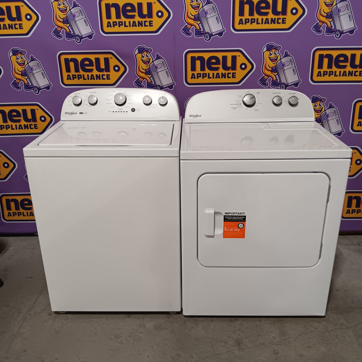 Whirlpool 3.8–3.9 Cu. Ft.  Top Load Washer with 2 in 1 Removable Agitator and Soil Level Selection WTW4957PW - Certified Refurbished and Whirlpool 7-cu ft Vented Electric Dryer WED4815EW - Scratch & Dent (Minor)