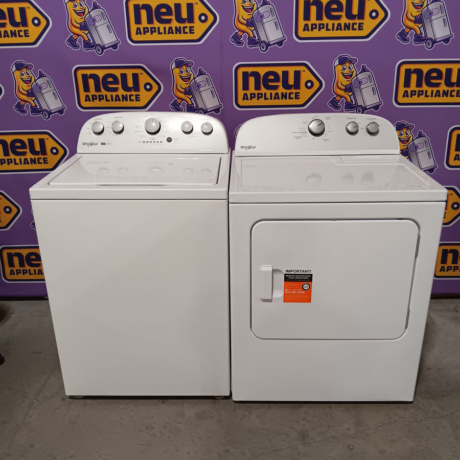 Whirlpool 3.8–3.9 Cu. Ft.  Top Load Washer with 2 in 1 Removable Agitator and Soil Level Selection WTW4957PW - Certified Refurbished and Whirlpool 7-cu ft Vented Electric Dryer WED4815EW - Scratch & Dent (Minor)