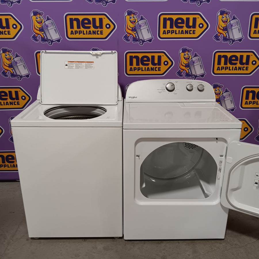 Whirlpool 3.8–3.9 Cu. Ft.  Top Load Washer with 2 in 1 Removable Agitator and Soil Level Selection WTW4957PW - Certified Refurbished and Whirlpool 7-cu ft Vented Electric Dryer WED4815EW - Scratch & Dent (Minor)
