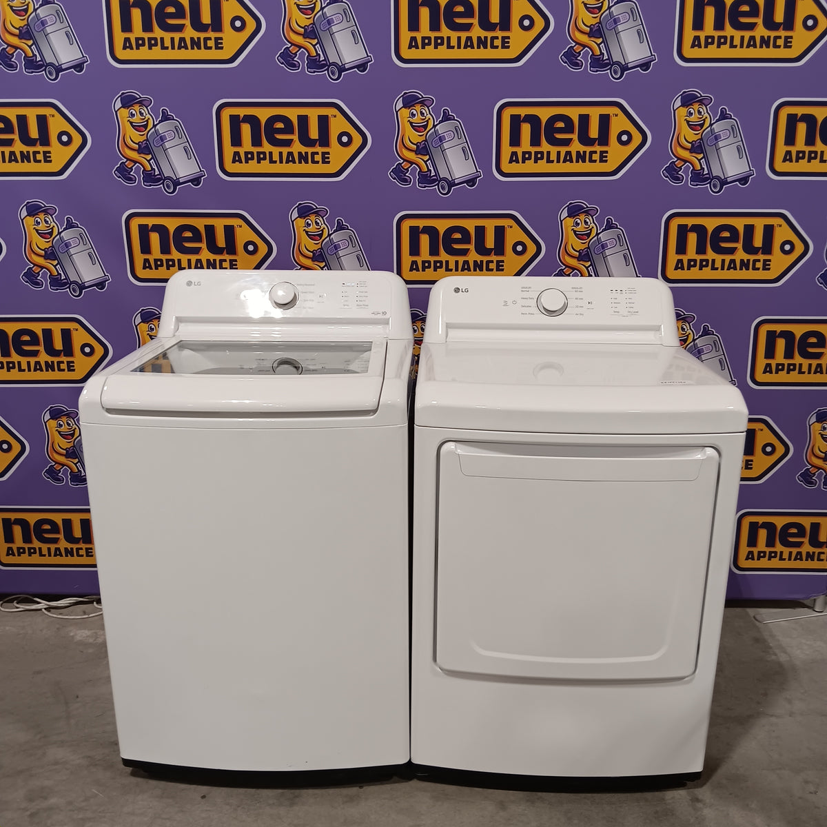LG Top Load 4.1 Cu. Ft. Washer with TurboDrum Technology in White WT6105CW - Scratch & Dent (Minor) and LG 7.3 Cu. Ft.  Electric Rear Control Ultra Large Capacity Dryer in White with Sensor Dry DLE6100W - Open Box