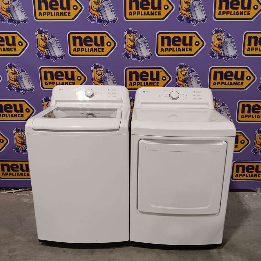 LG Top Load 4.1 Cu. Ft. Washer with TurboDrum Technology in White WT6105CW - Scratch & Dent (Minor) and LG 7.3 Cu. Ft.  Electric Rear Control Ultra Large Capacity Dryer in White with Sensor Dry DLE6100W - Open Box