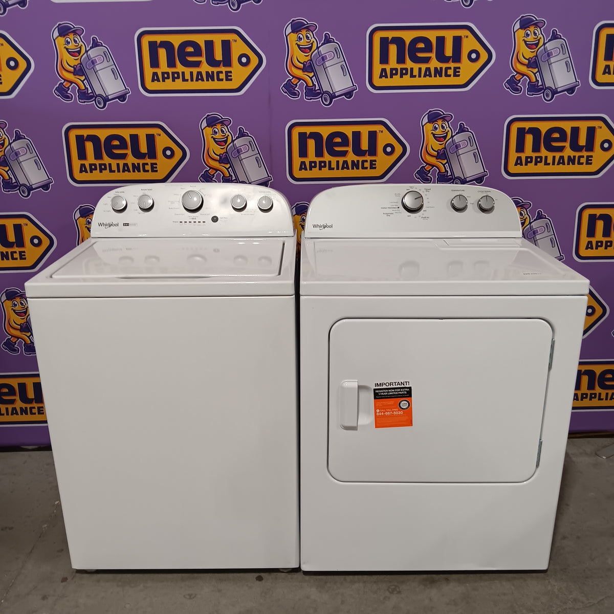 Whirlpool 3.8–3.9 Cu. Ft.  Top Load Washer with 2 in 1 Removable Agitator and Soil Level Selection WTW4957PW - Certified Refurbished and Whirlpool 7-cu ft Vented Electric Dryer WED4815EW - Scratch & Dent (Minor)